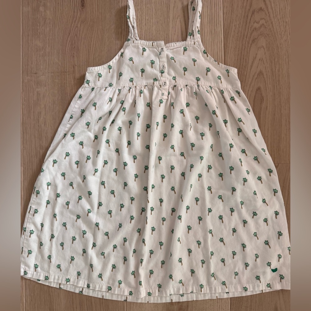 Petite Plume White Sundress with Green Palm Tree Print